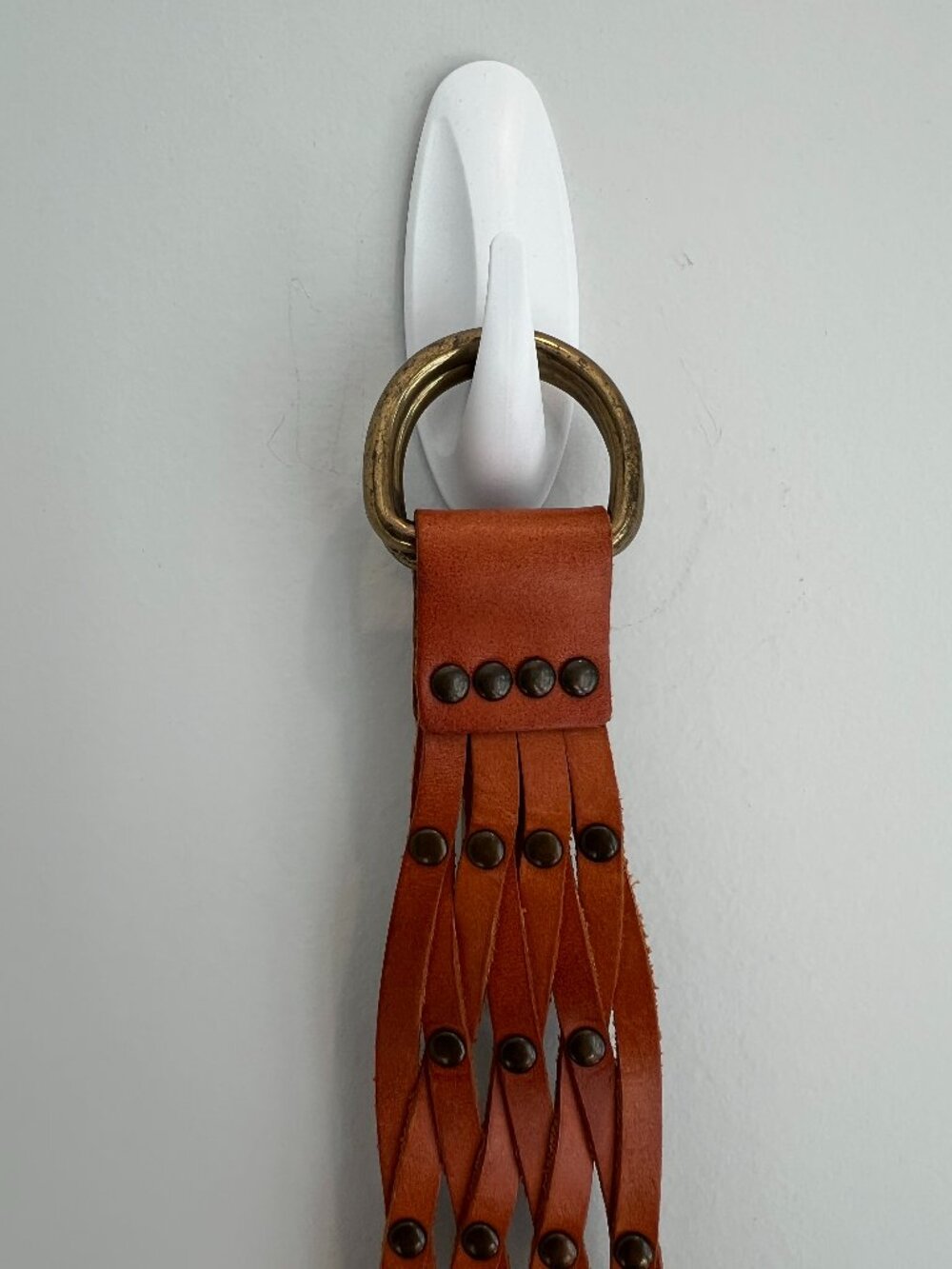 Tommy Bahama Cognac Woven Leather Studded O-Ring Belt M/L NWOT